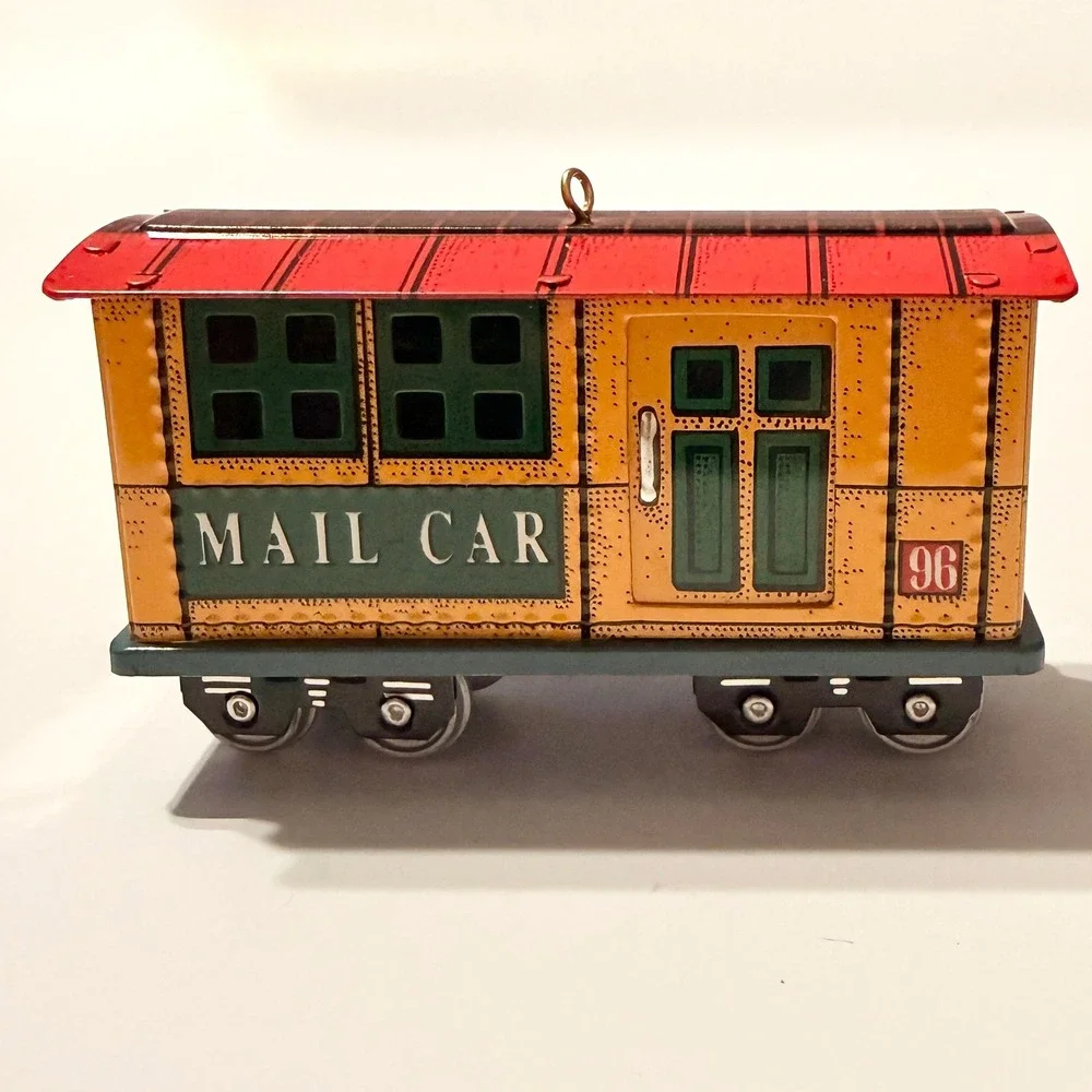 Hallmark Yuletide Central Train Ornament Set 1994-1997 Pressed Tin 4pc Boxed